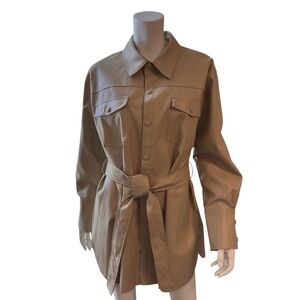 Bishop Street Apparel - Faux Leather Shacket with Tie Women’s Size L